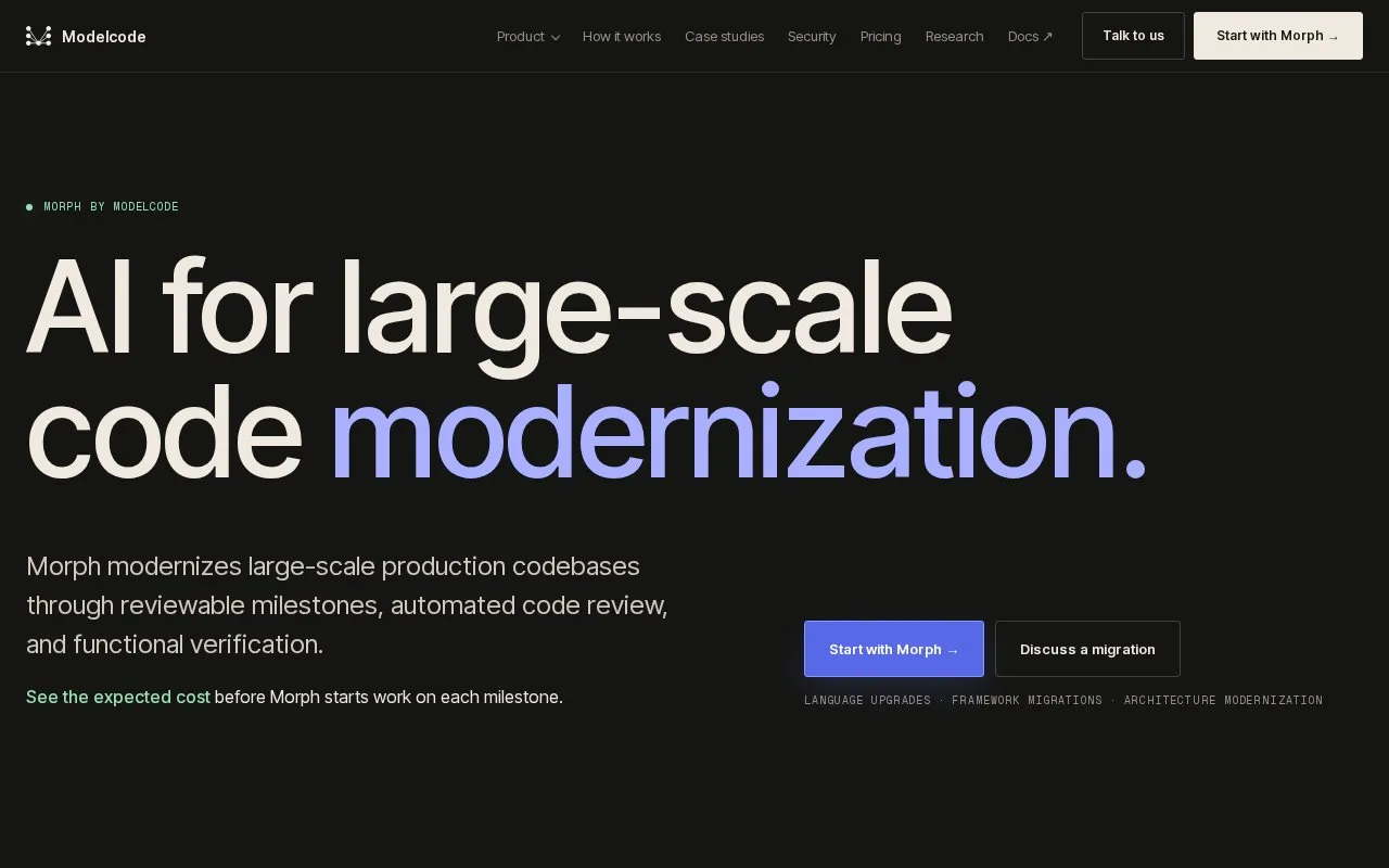 Screenshot of the Morph by Modelcode homepage