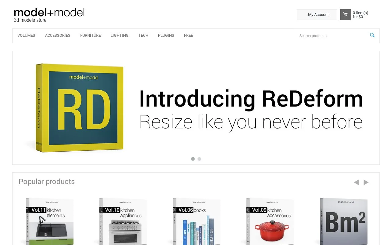 Screenshot of the model+model homepage