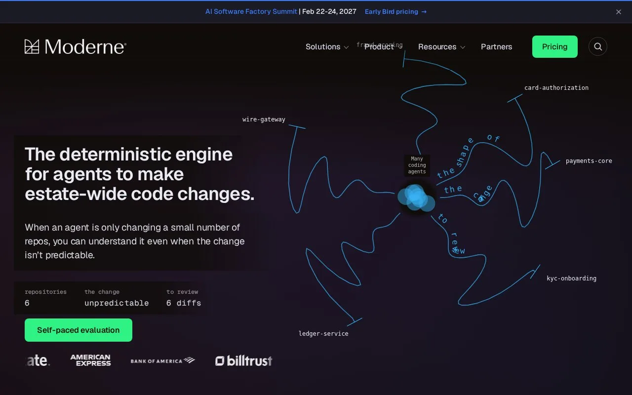 Screenshot of the Moderne homepage