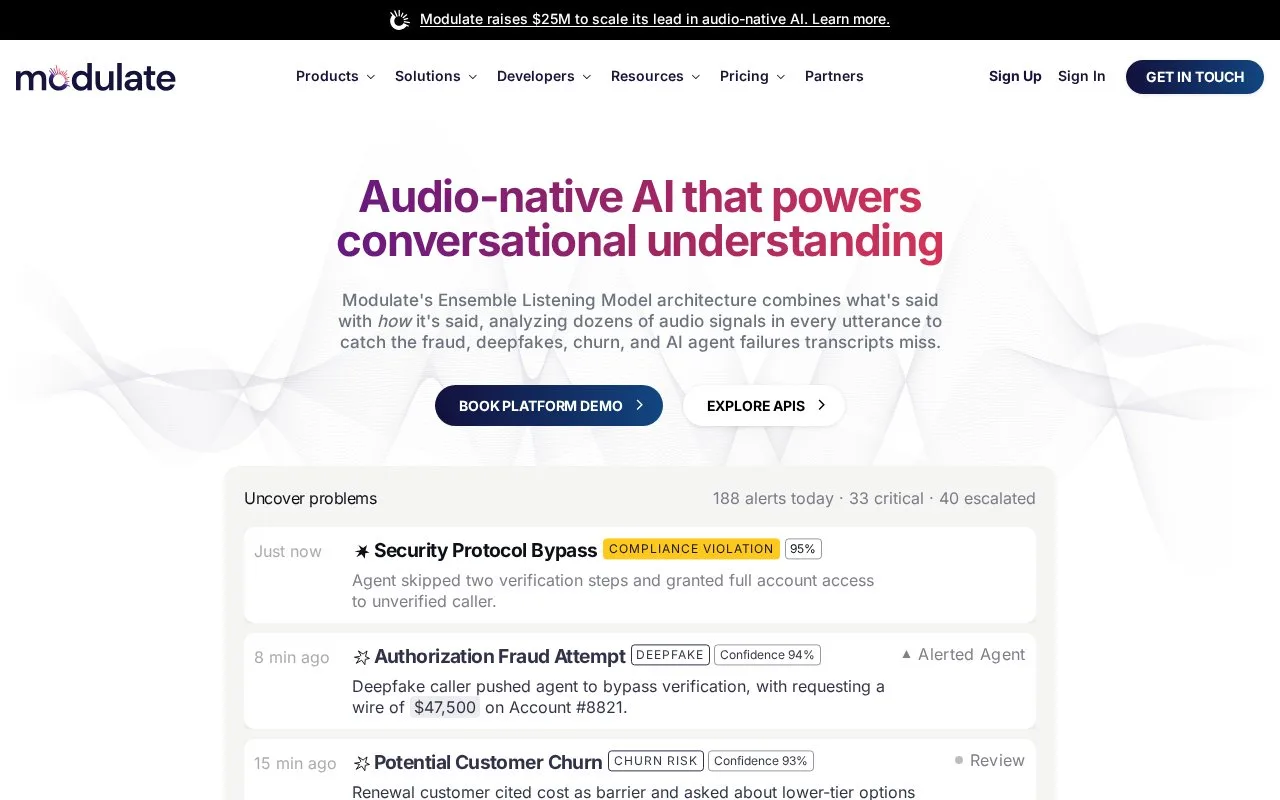 Screenshot of the Modulate homepage