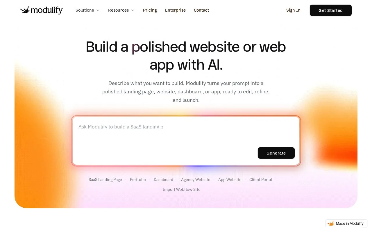Screenshot of the Modulify homepage
