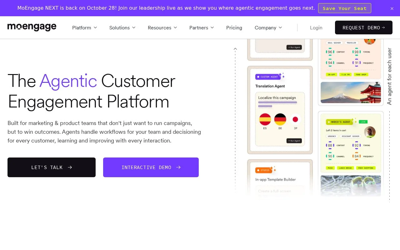 Screenshot of the MoEngage homepage