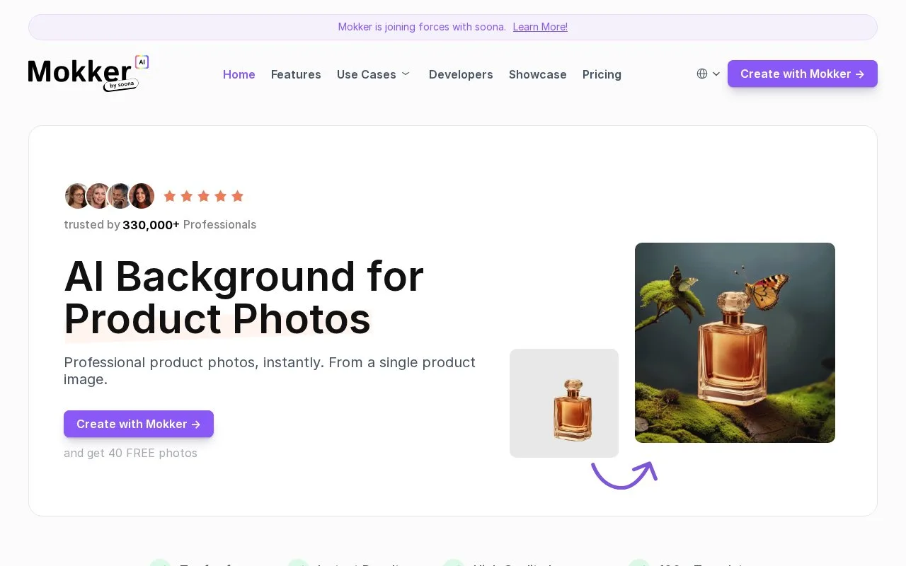 Screenshot of the Mokker AI homepage