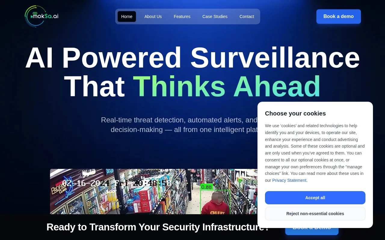 Screenshot of the MokSa AI homepage