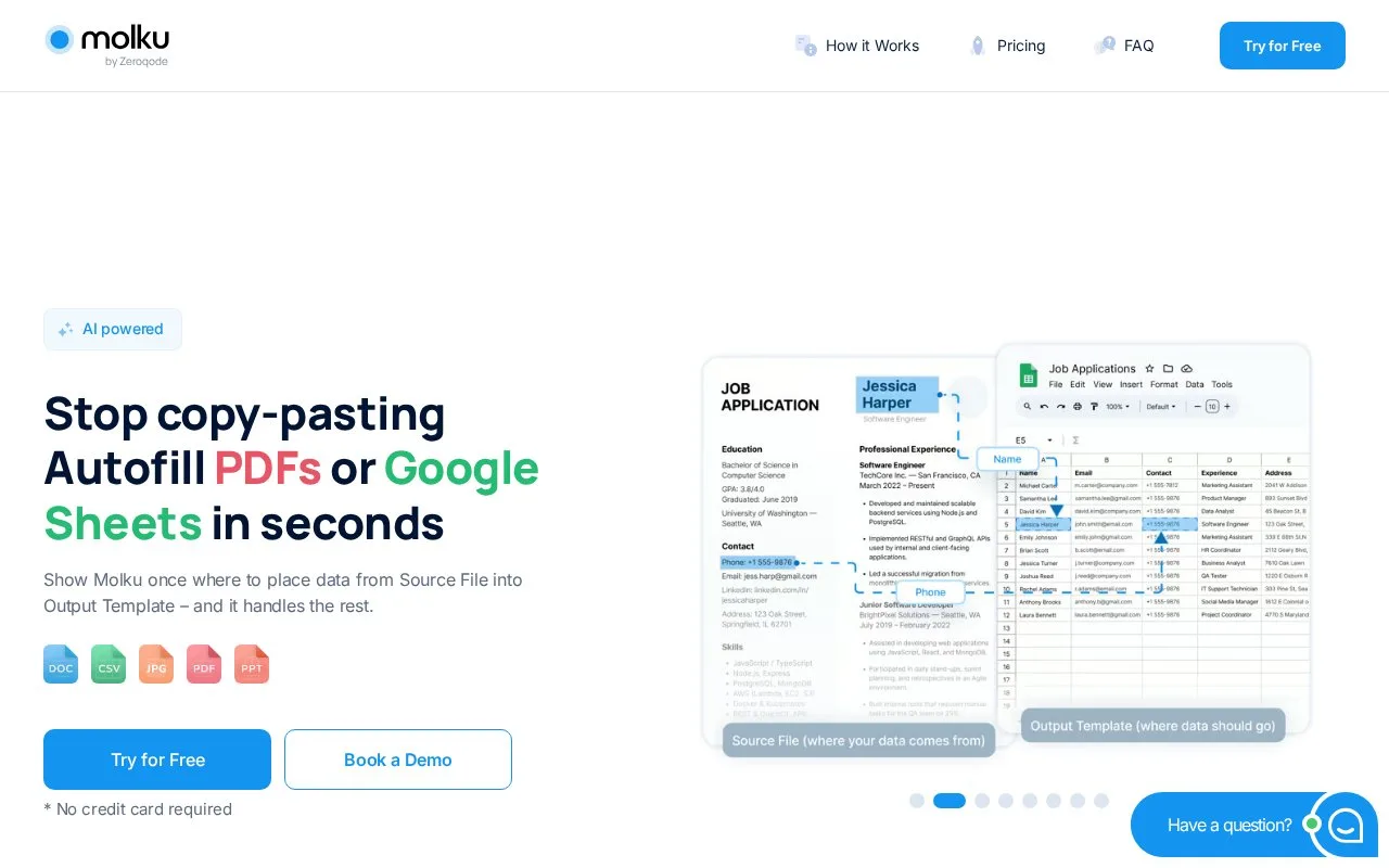 Screenshot of the Molku homepage