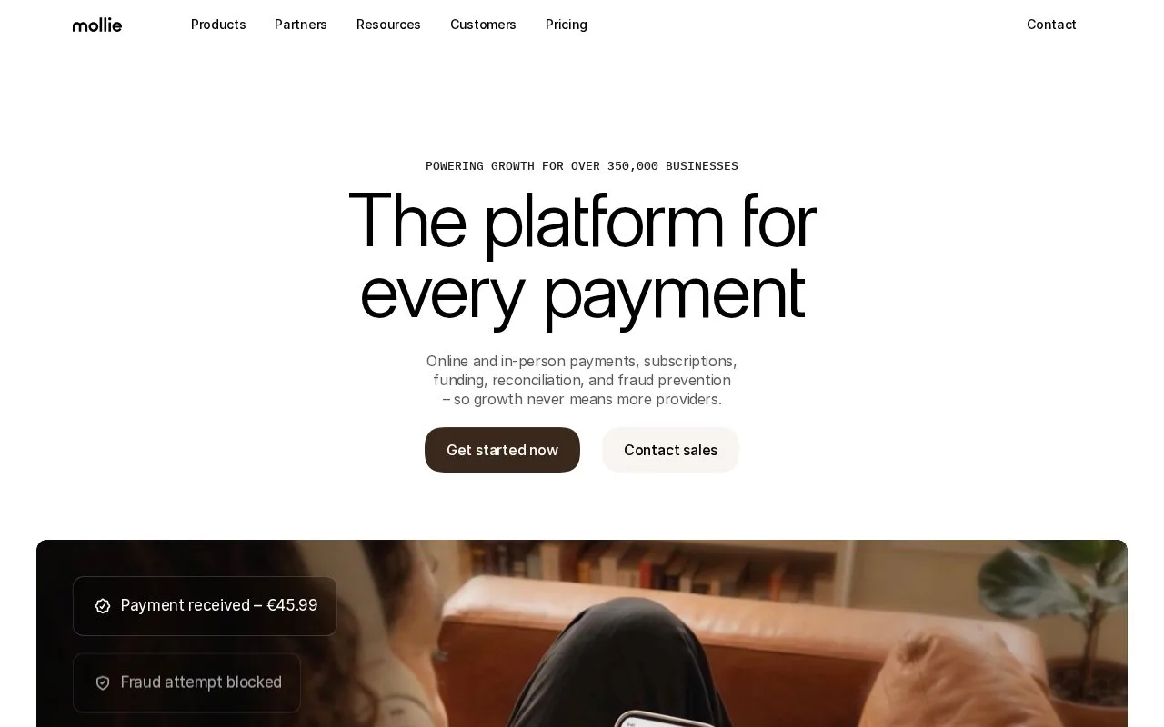 Screenshot of the Mollie homepage