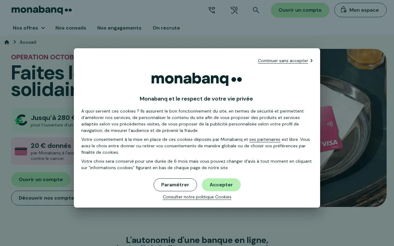 Screenshot of the Monabanq homepage
