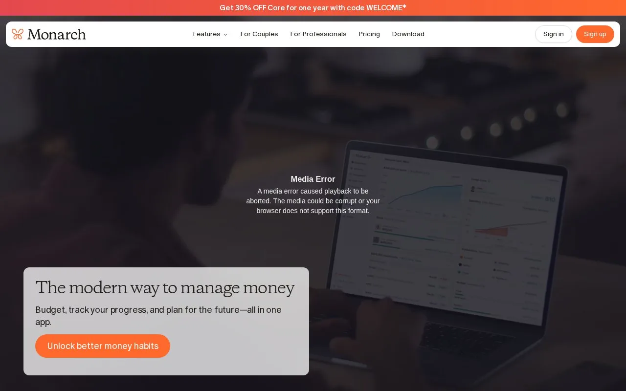 Screenshot of the Monarch homepage