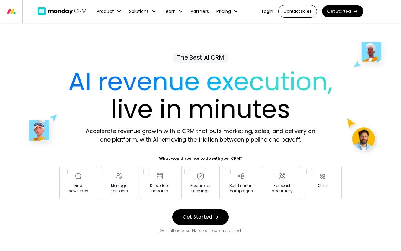 Screenshot of the monday CRM homepage