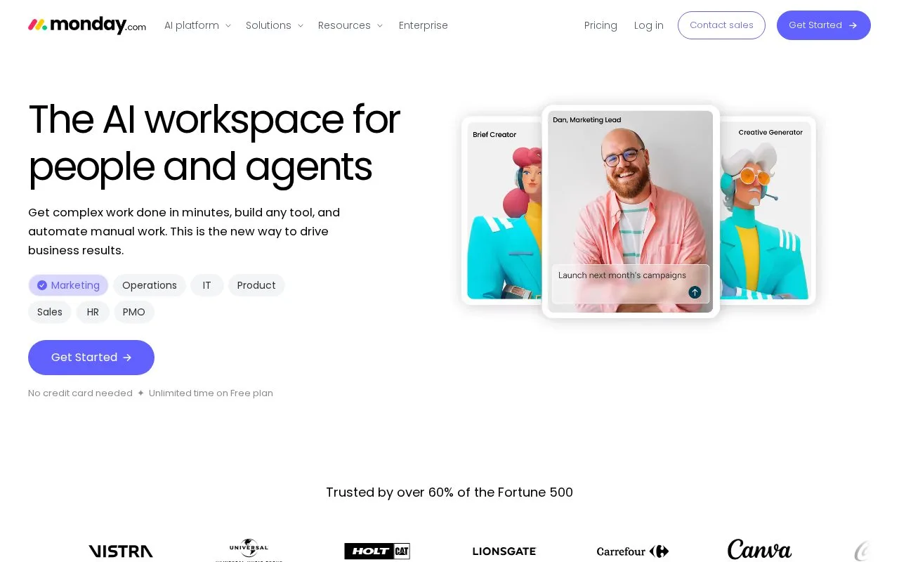 Screenshot of the monday work management homepage