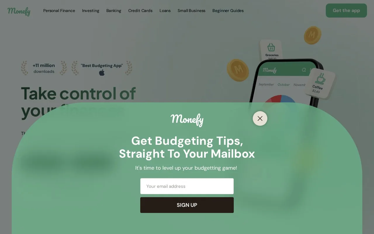 Screenshot of the Monefy homepage