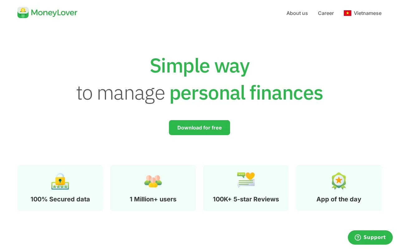 Screenshot of the Money Lover homepage