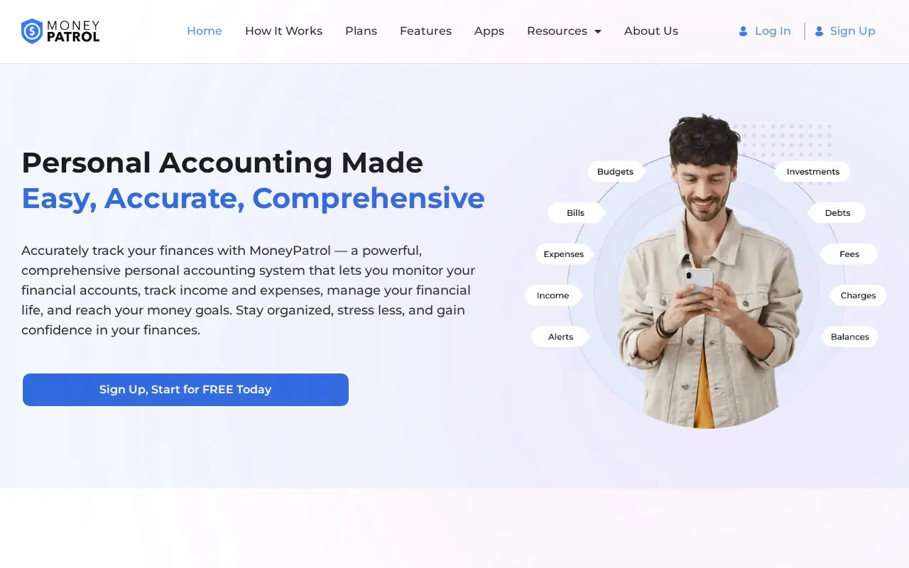 Screenshot of the MoneyPatrol homepage