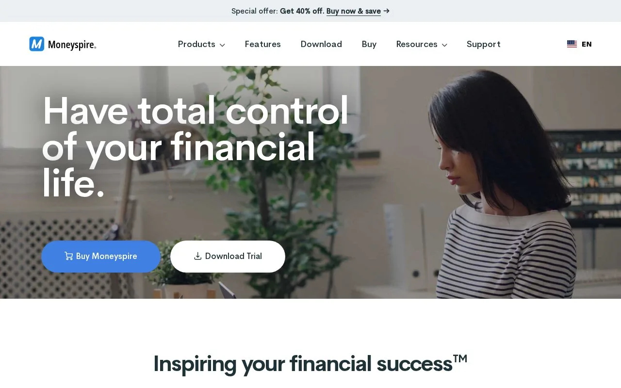 Screenshot of the Moneyspire homepage