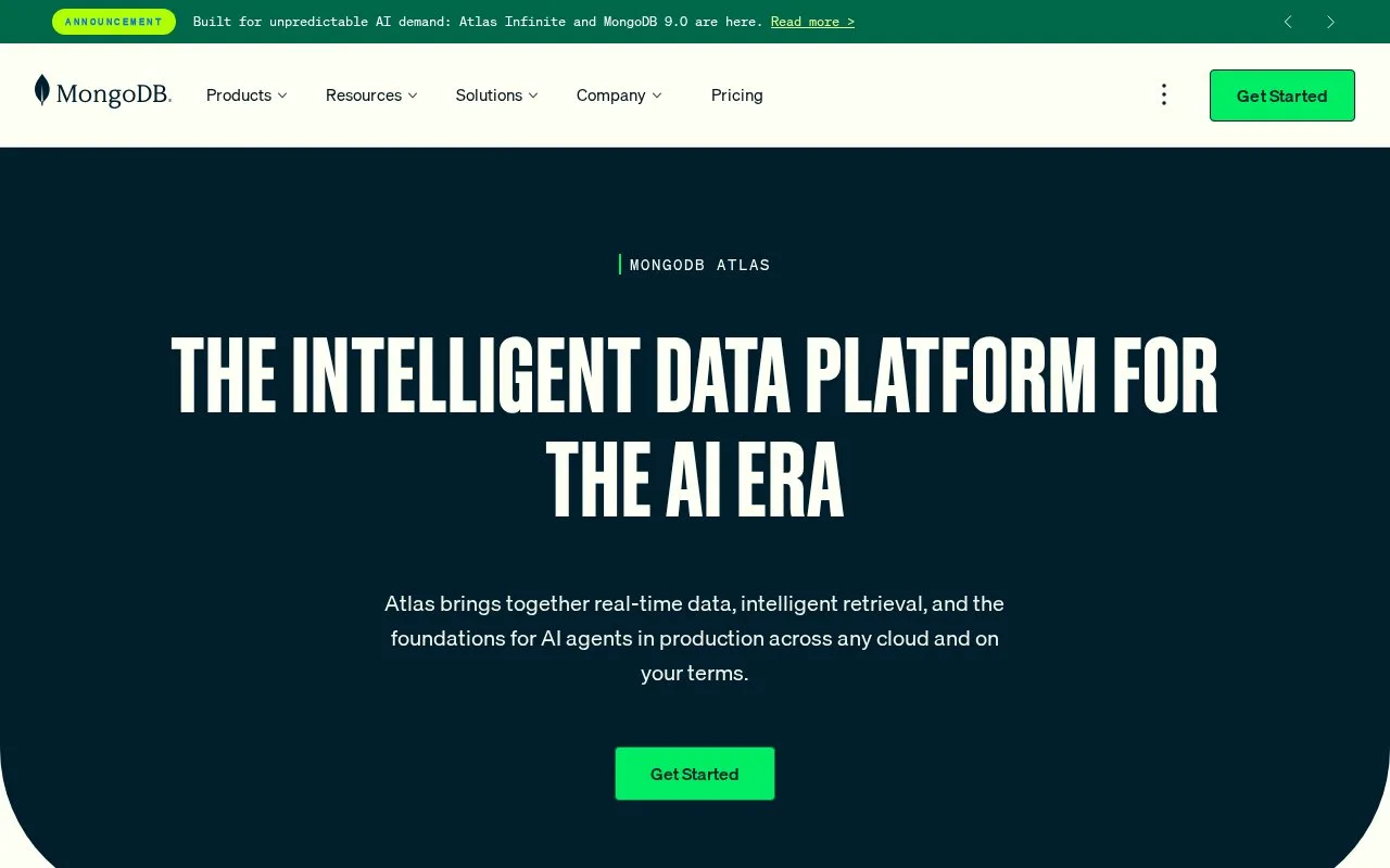 Screenshot of the MongoDB Atlas homepage