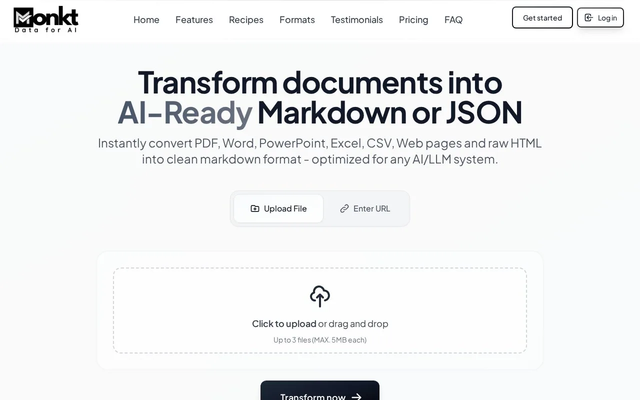 Screenshot of the Monkt homepage