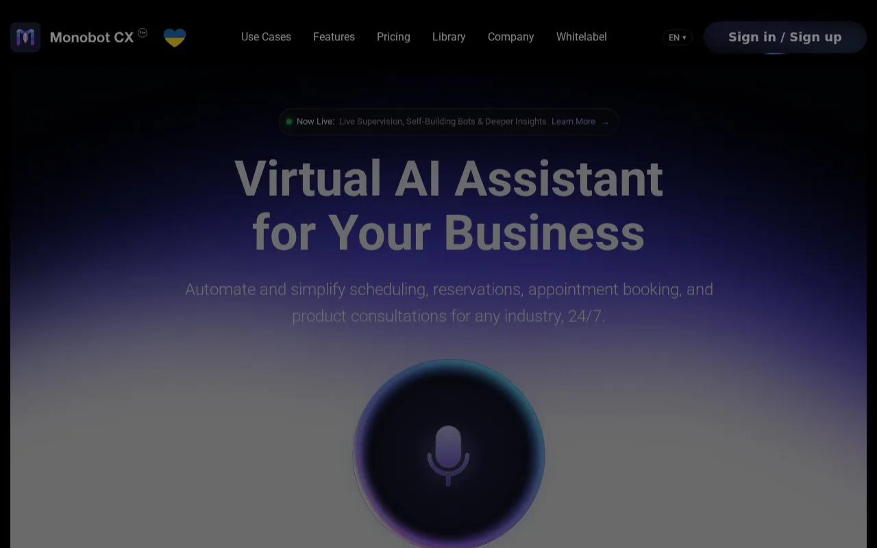 Screenshot of the Monobot homepage