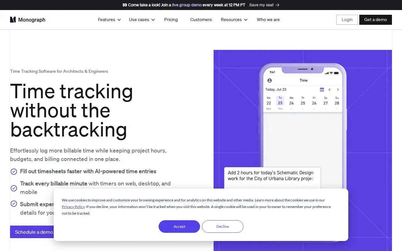 Screenshot of the Monograph homepage