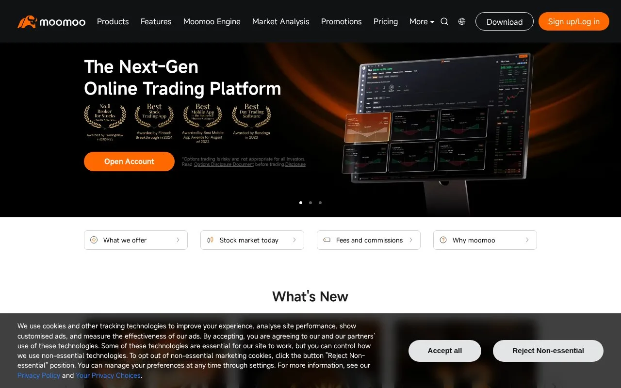 Screenshot of the moomoo homepage