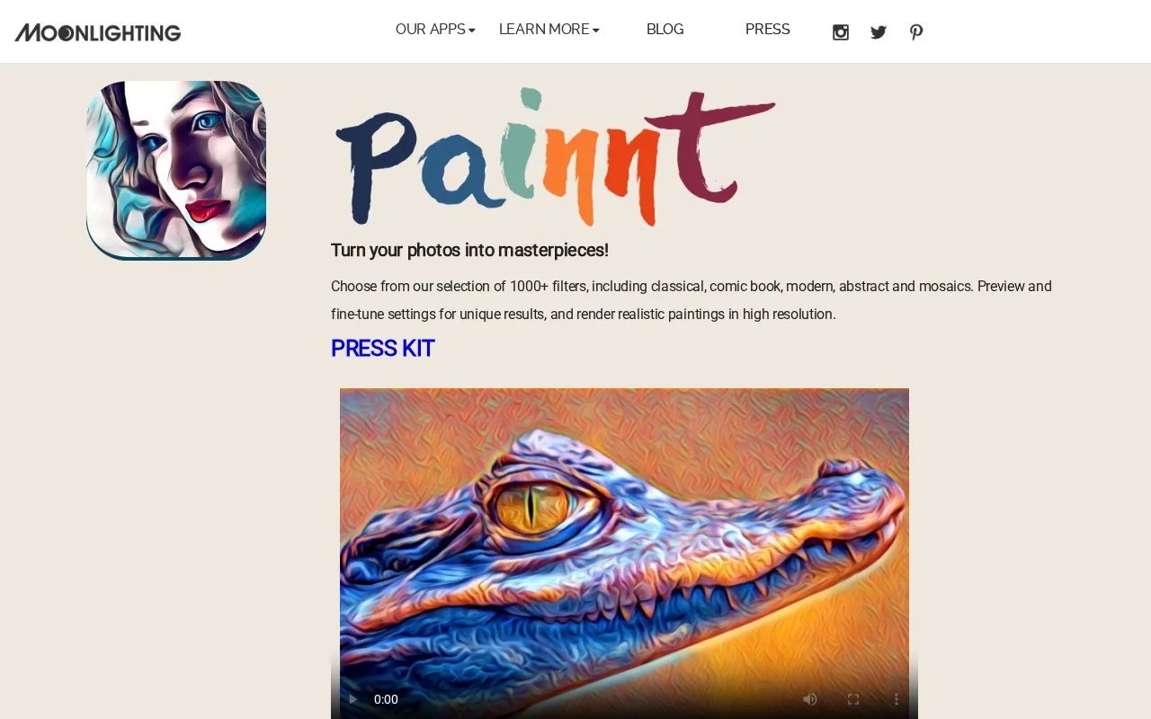 Screenshot of the Painnt homepage