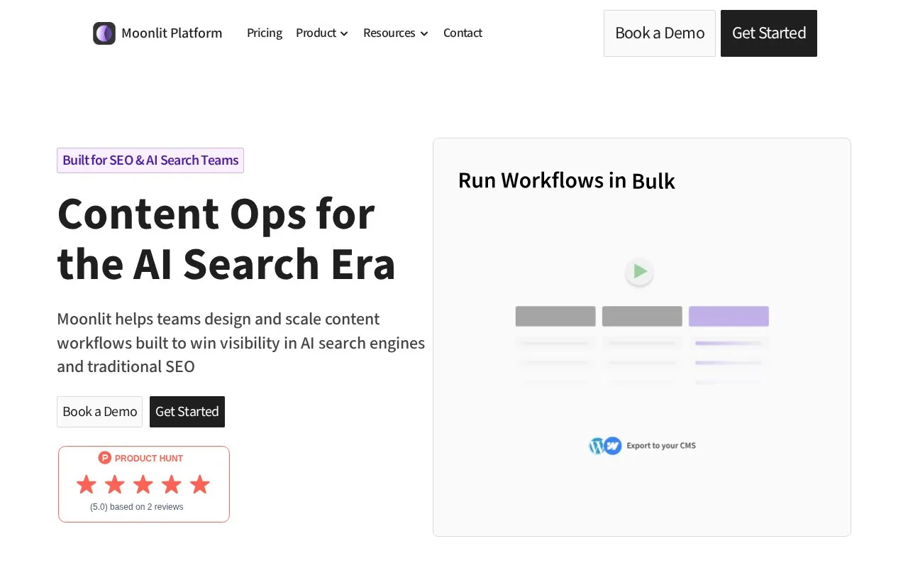 Screenshot of the Moonlit Platform homepage