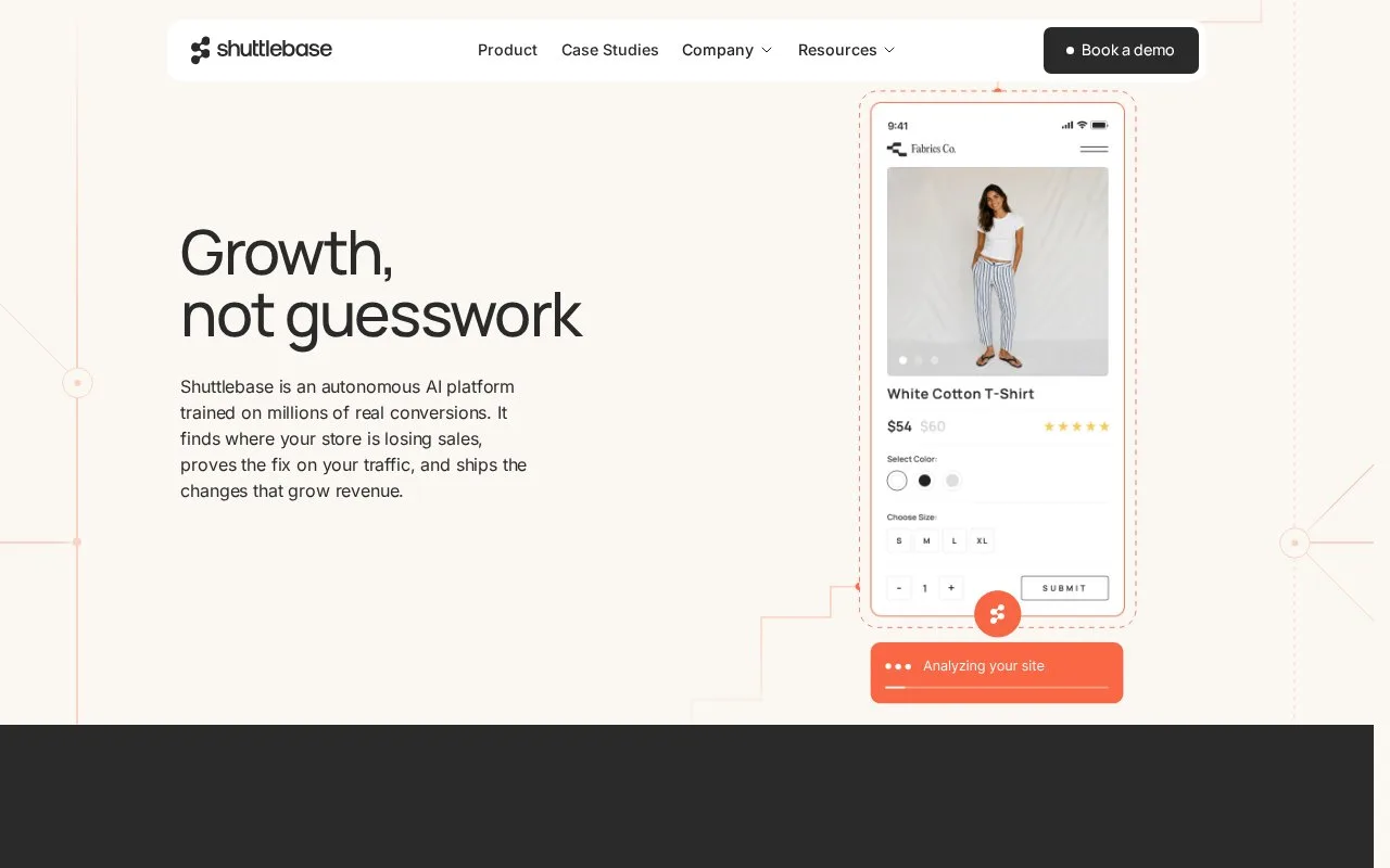 Screenshot of the Shuttlebase homepage