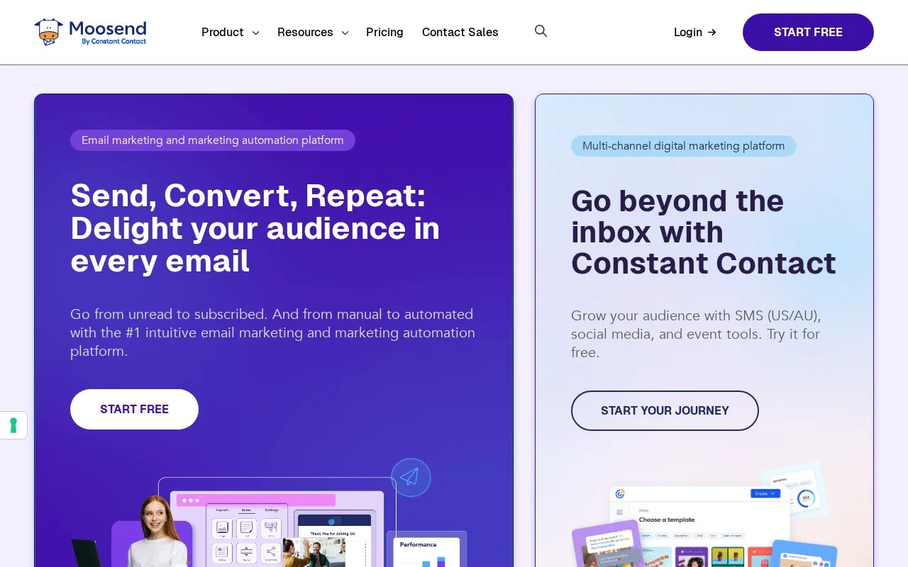 Screenshot of the Moosend homepage