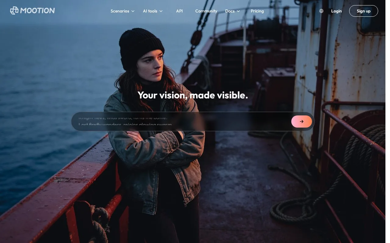 Screenshot of the Mootion homepage