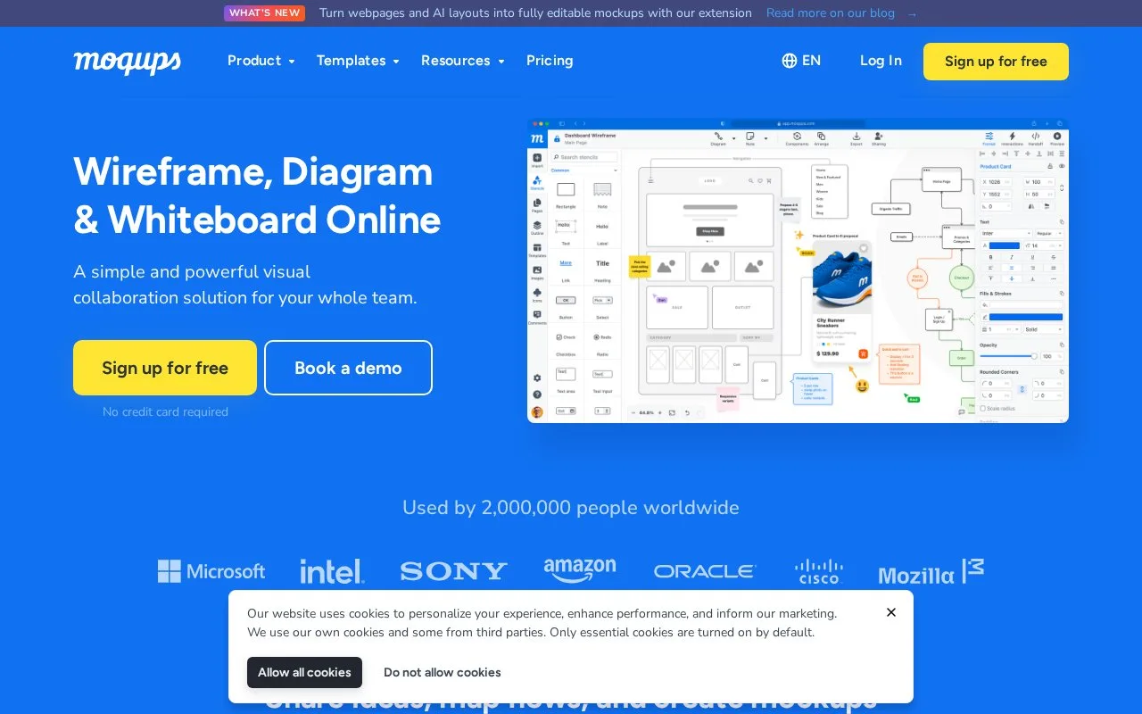 Screenshot of the Moqups homepage