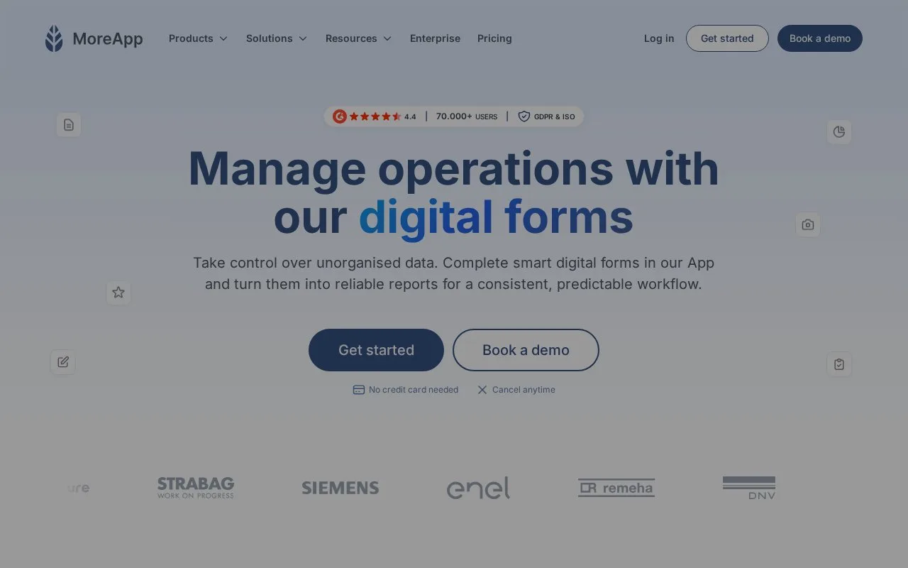 Screenshot of the MoreApp homepage