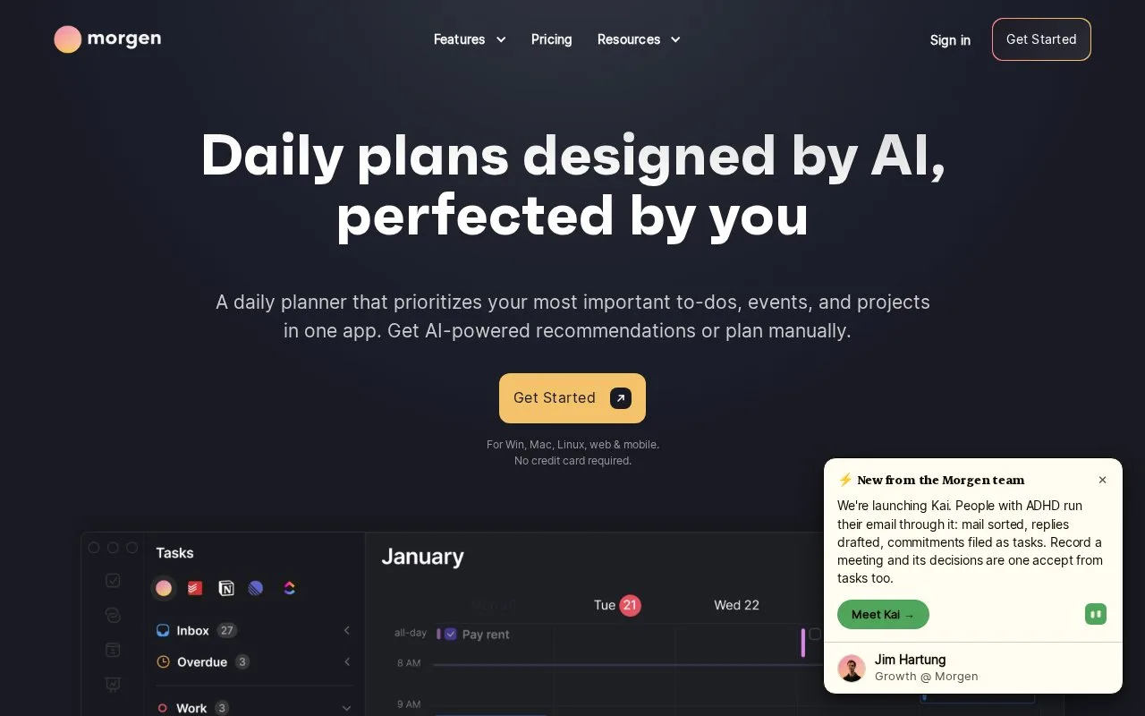 Screenshot of the Morgen homepage