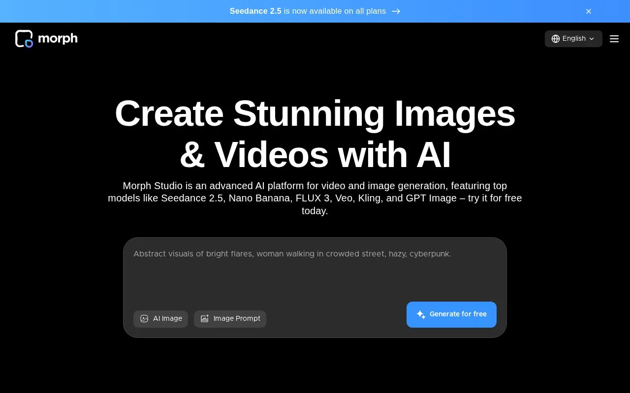 Screenshot of the Morph Studio homepage