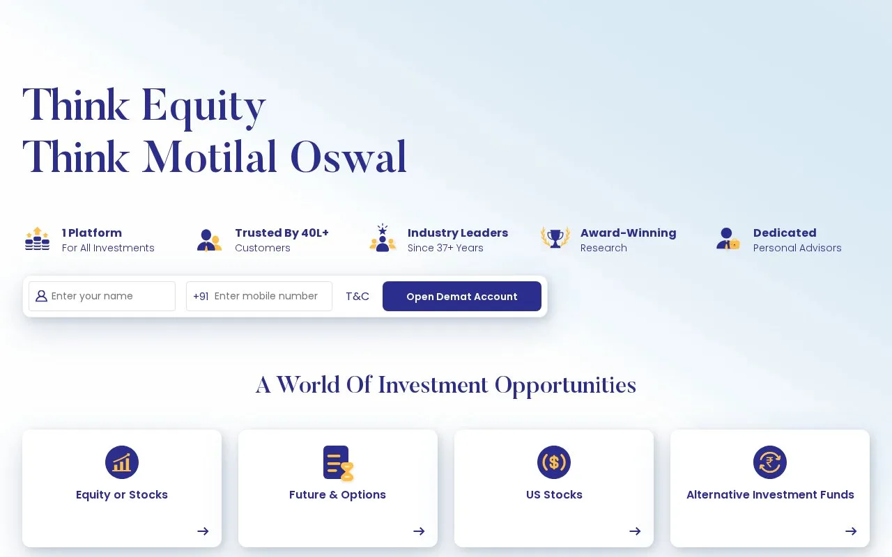 Screenshot of the Motilal Oswal homepage