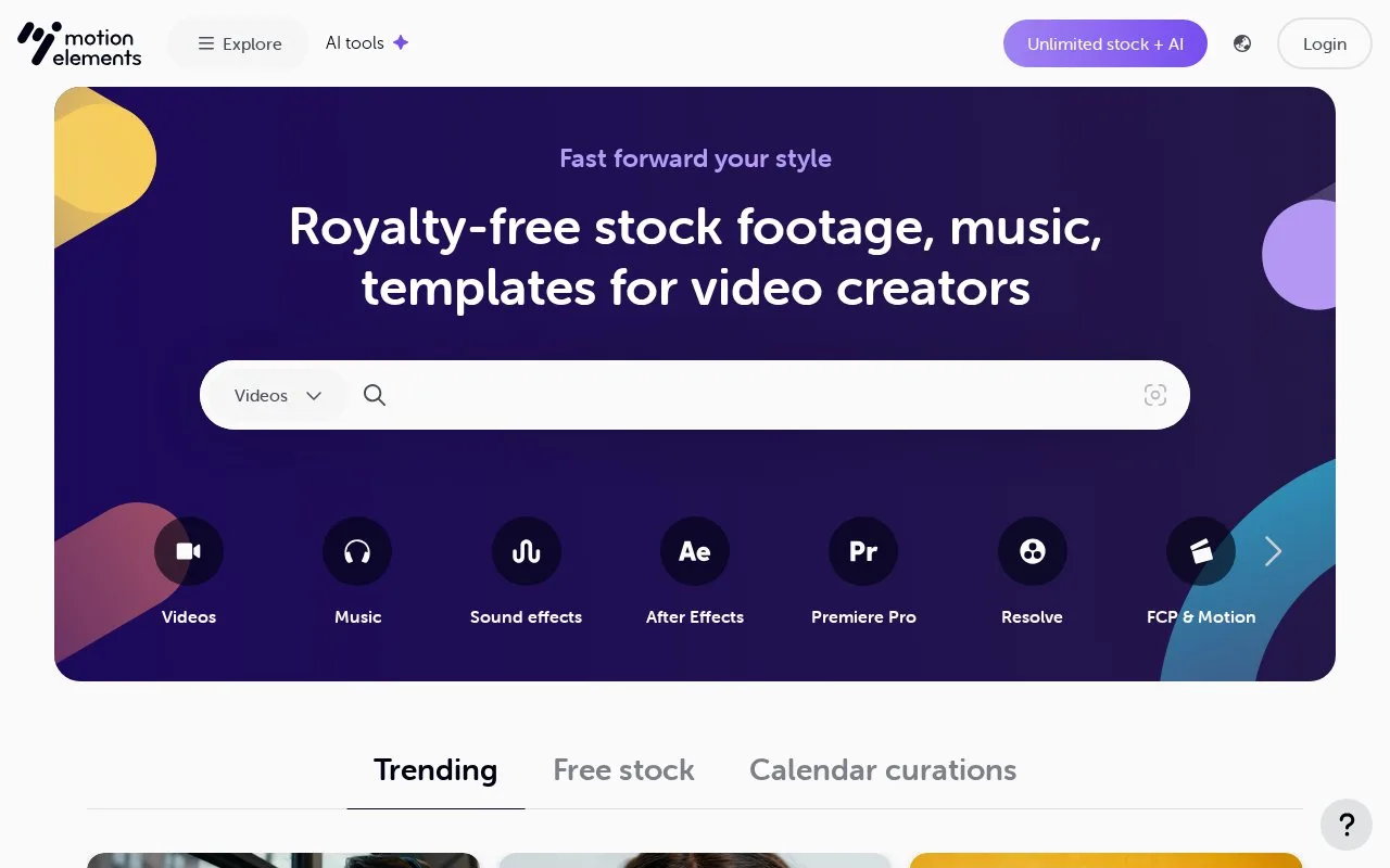 Screenshot of the MotionElements homepage