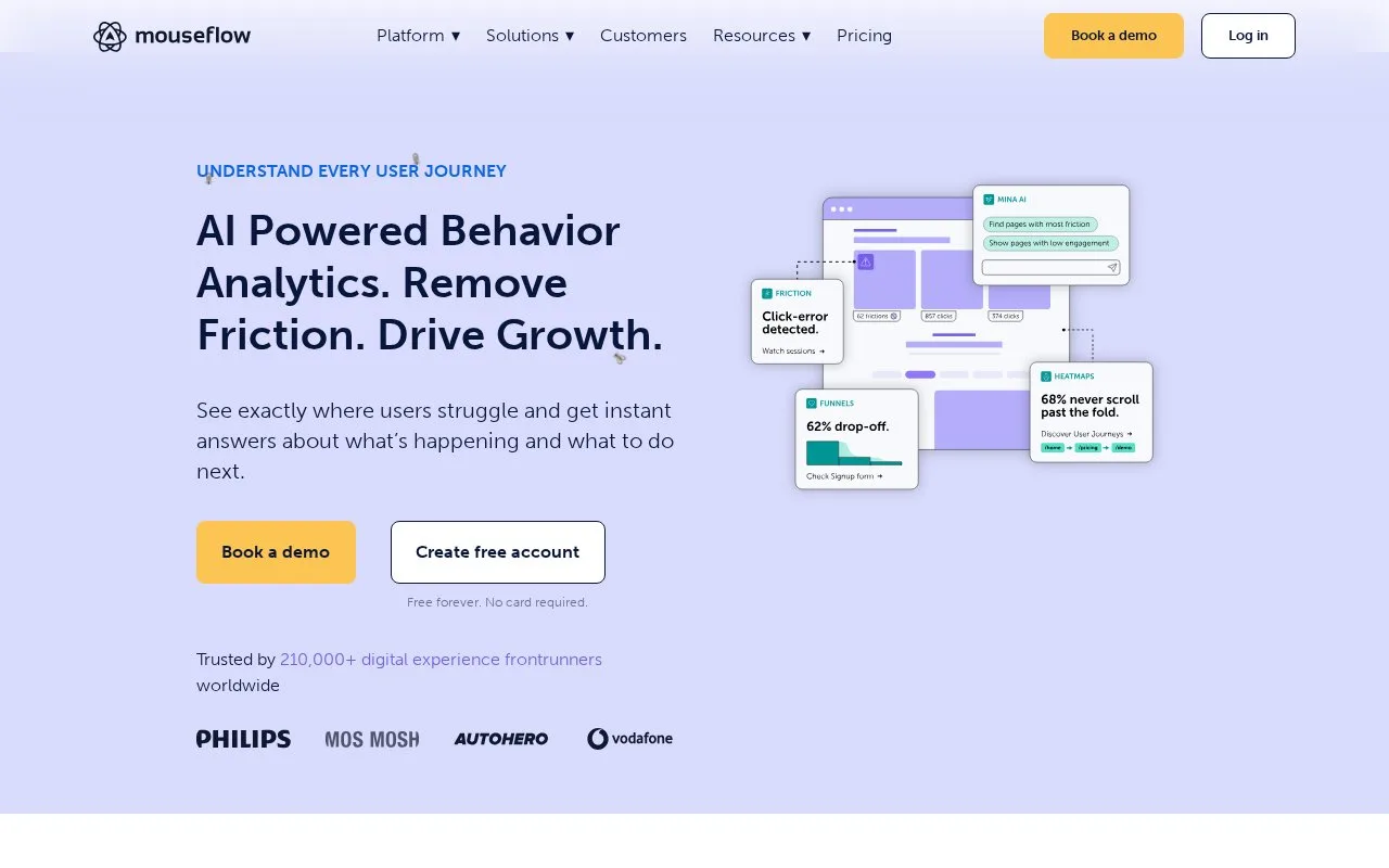 Screenshot of the Mouseflow homepage