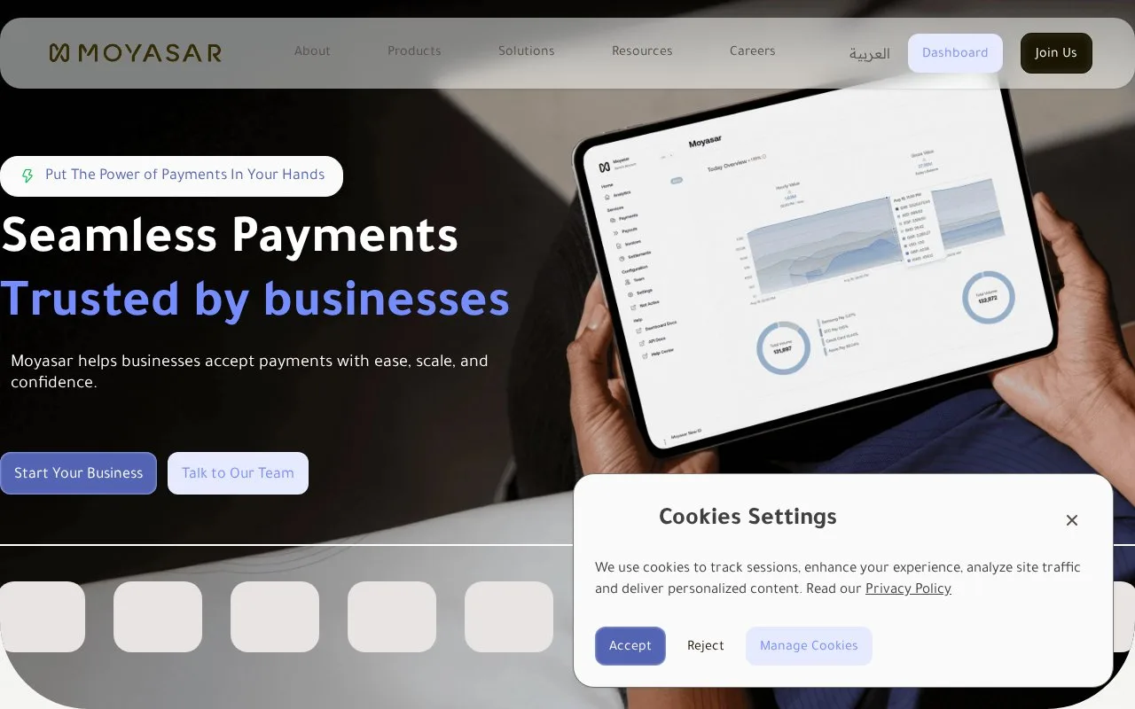 Screenshot of the Moyasar homepage