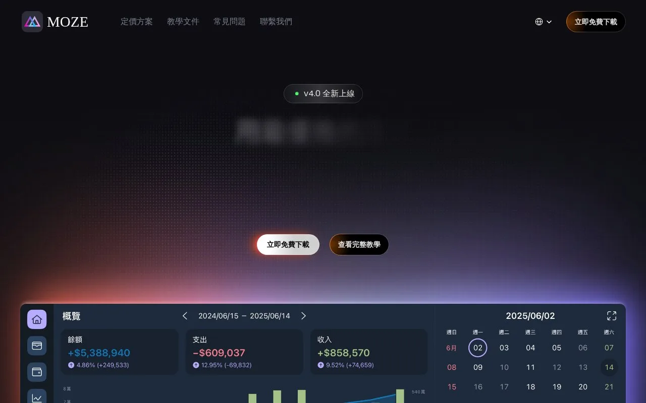 Screenshot of the MOZE homepage