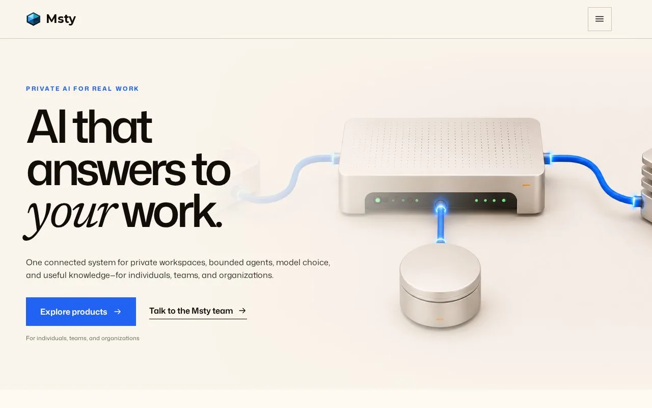 Screenshot of the Msty homepage