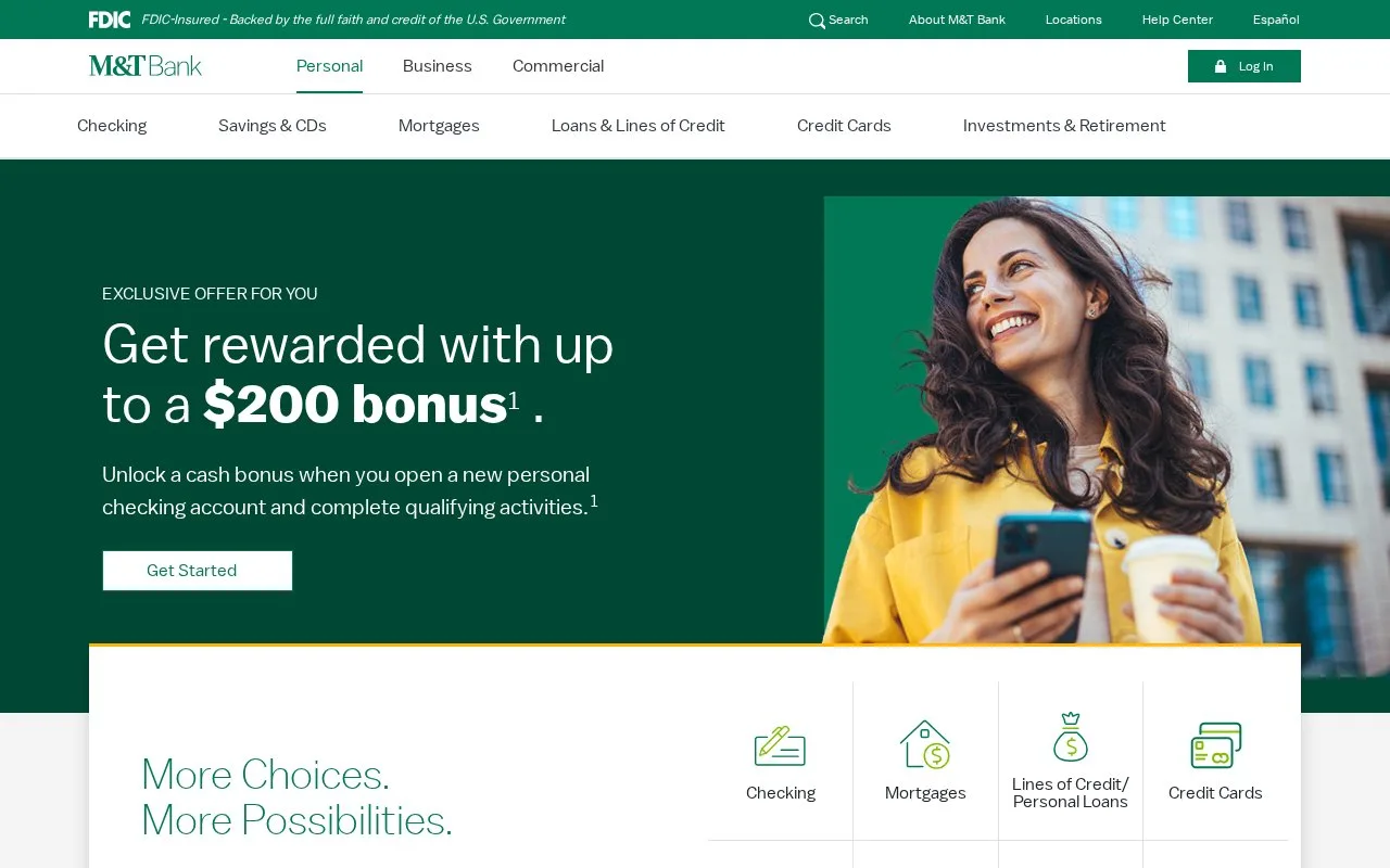 Screenshot of the M&T Bank homepage