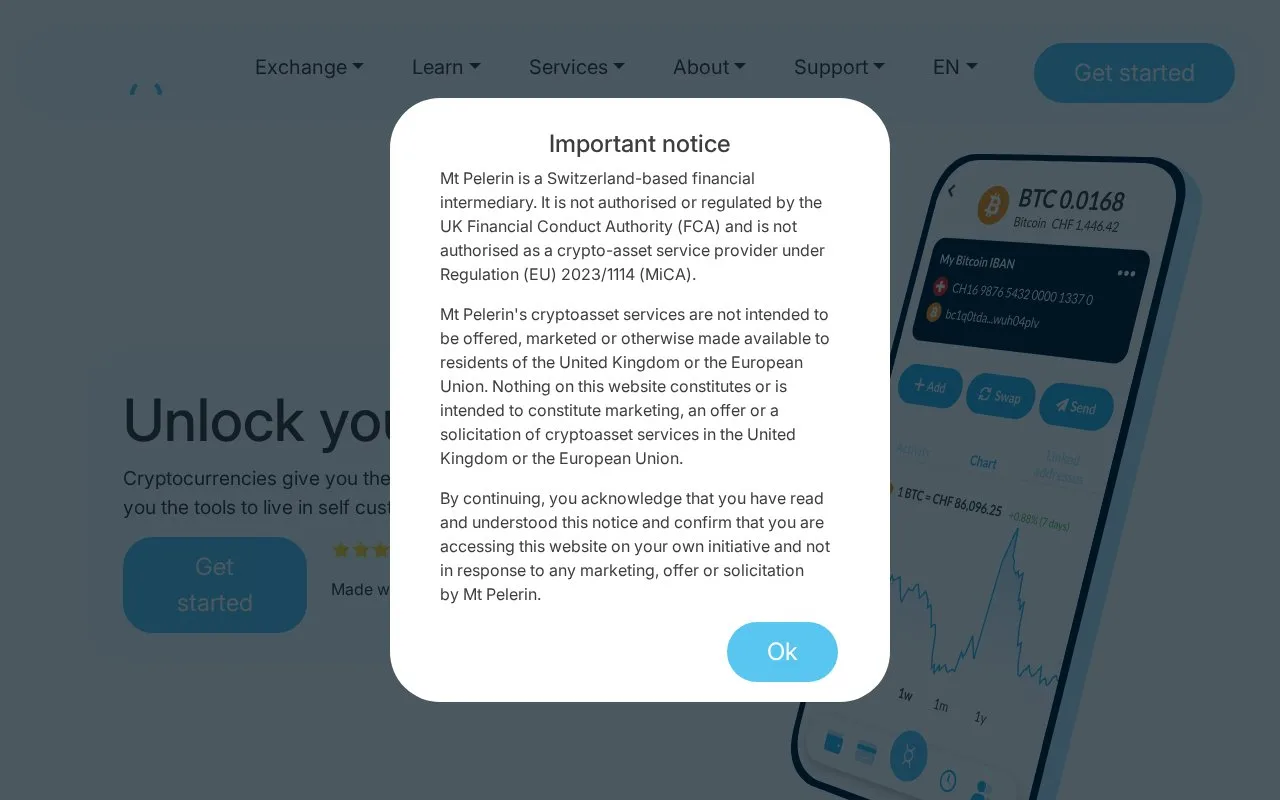 Screenshot of the Mt Pelerin homepage
