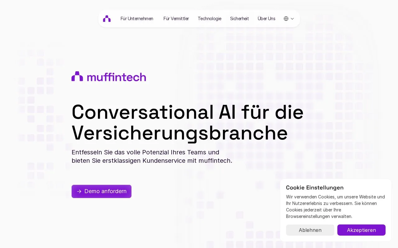 Screenshot of the muffintech homepage