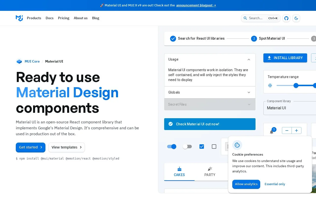 Screenshot of the Material UI homepage