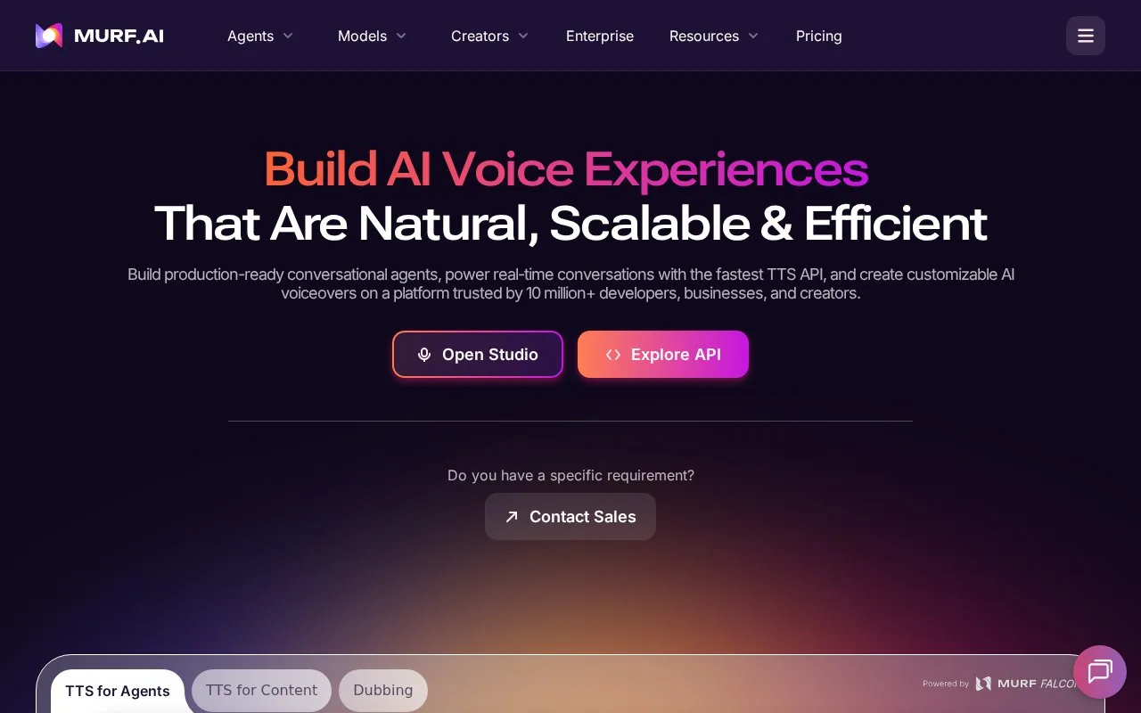Screenshot of the Murf AI homepage