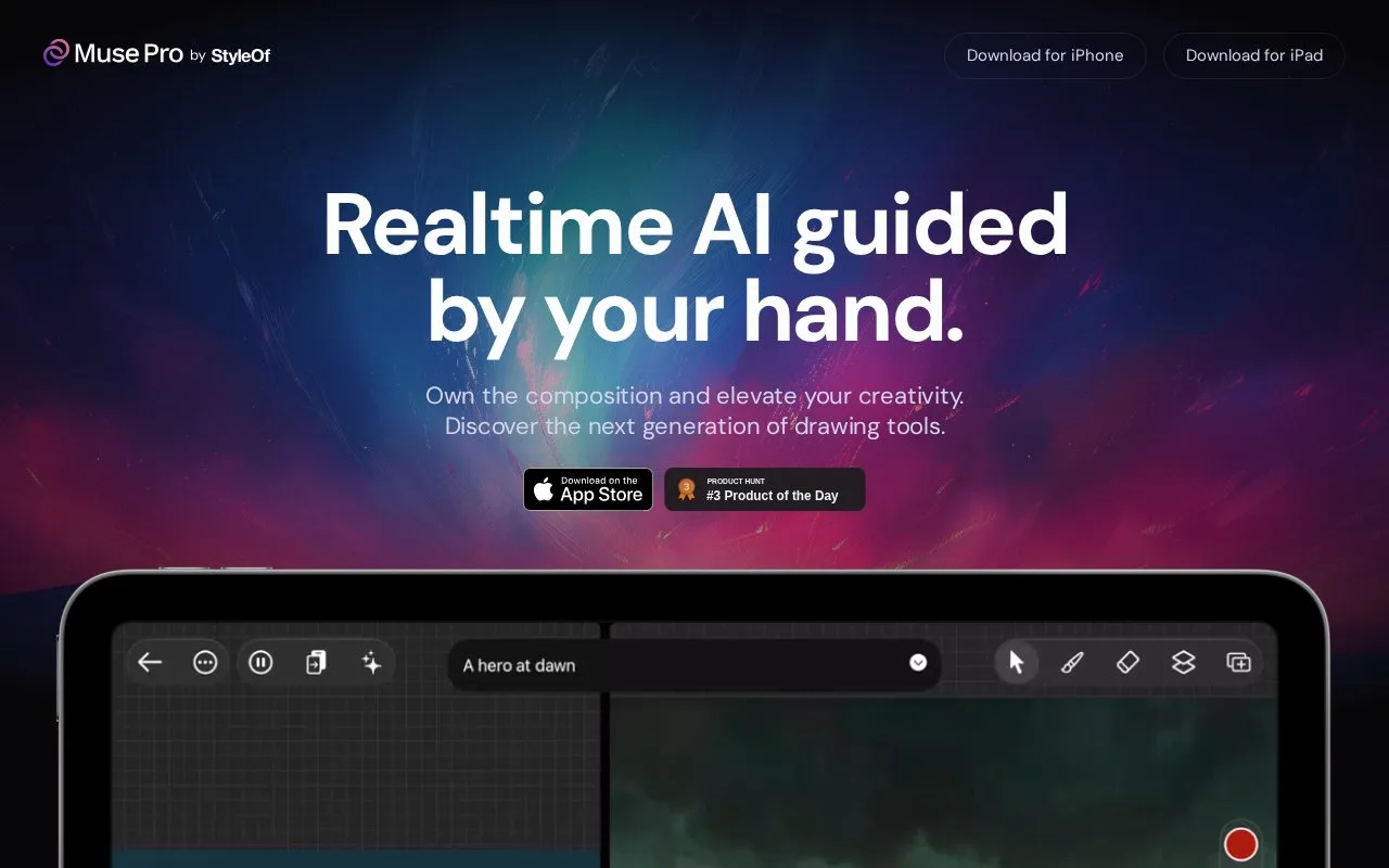 Screenshot of the Muse Pro homepage