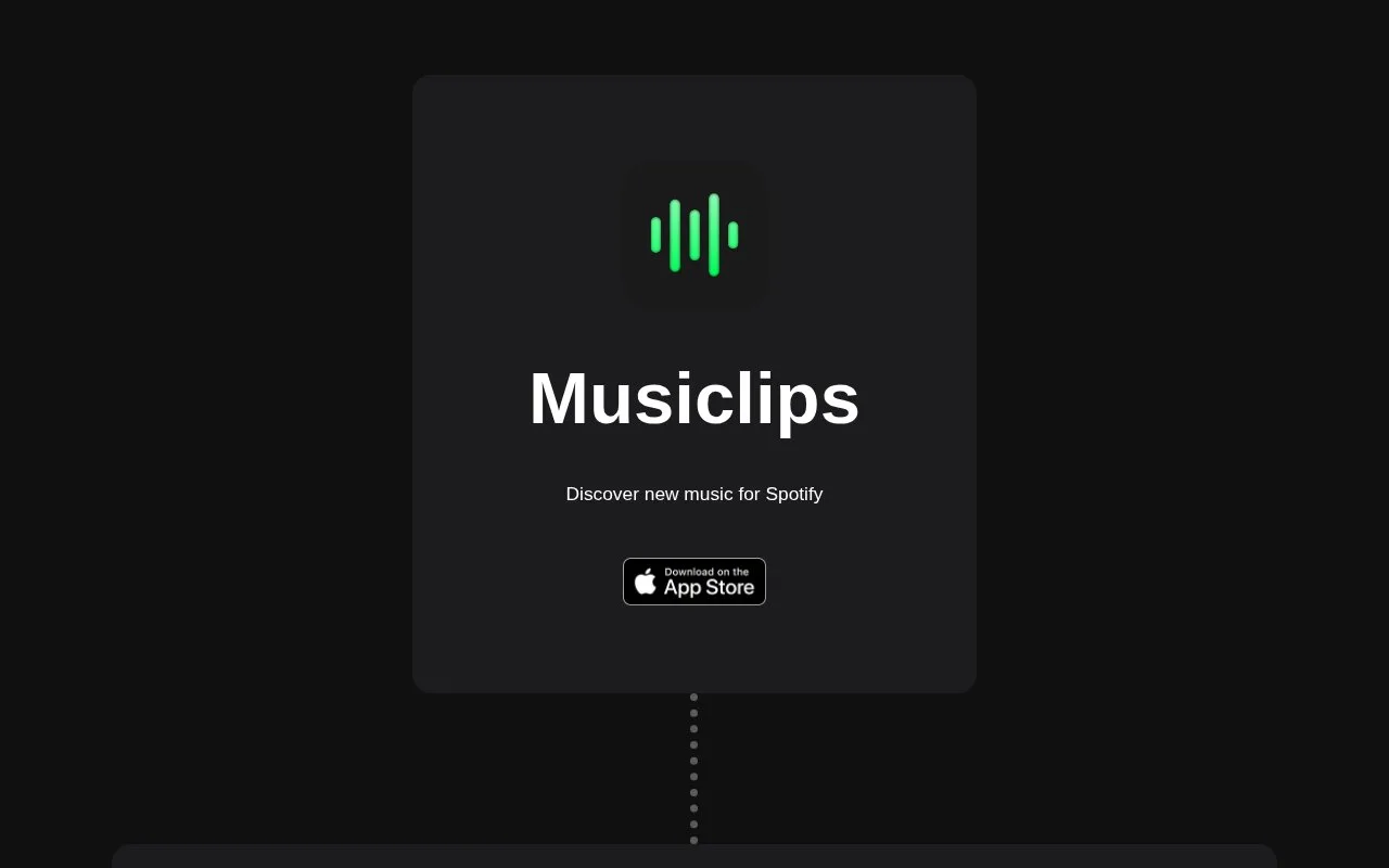 Screenshot of the Musiclips homepage