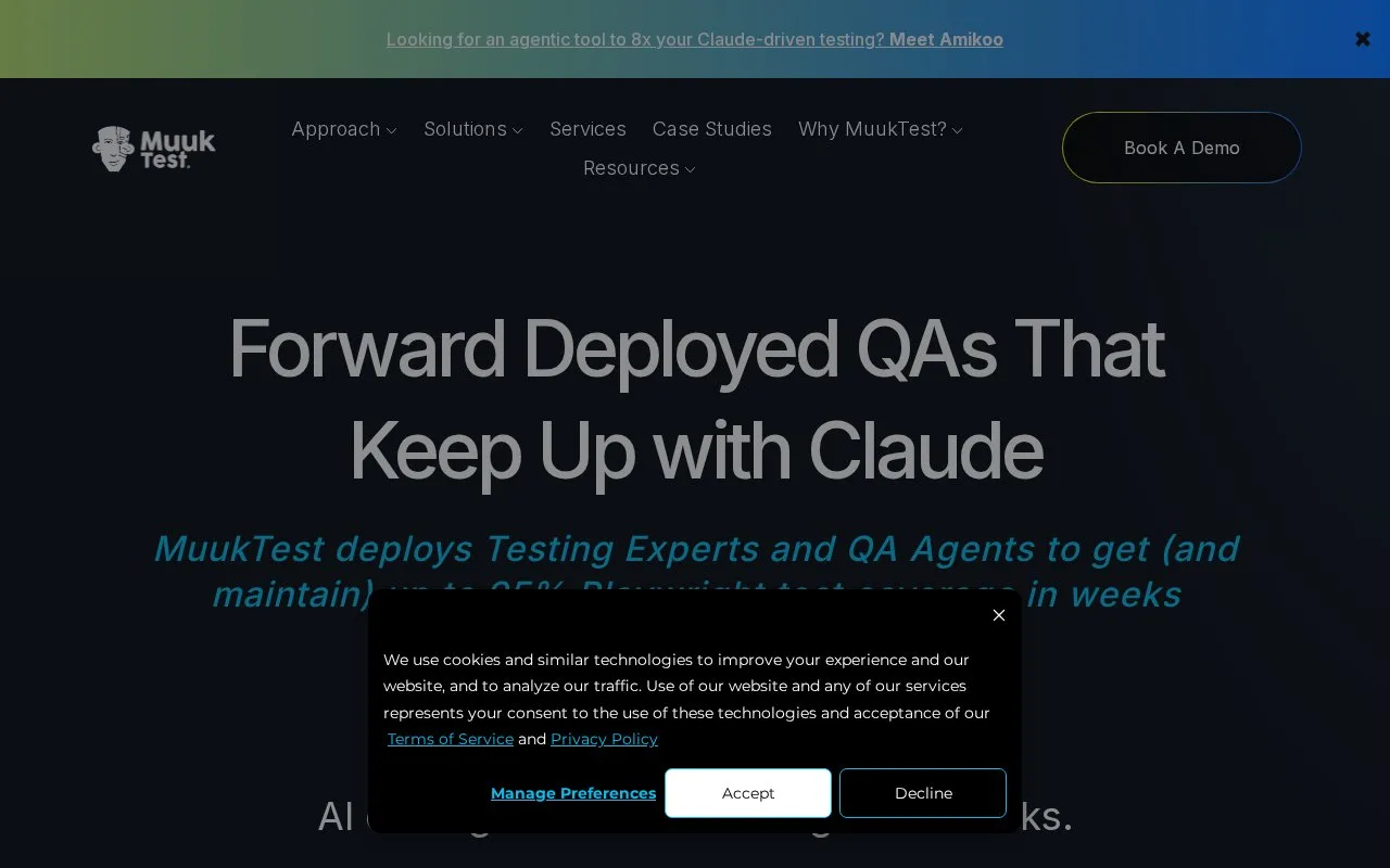 Screenshot of the MuukTest homepage