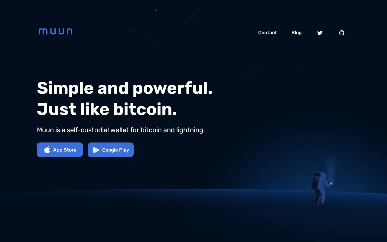Screenshot of the Muun homepage