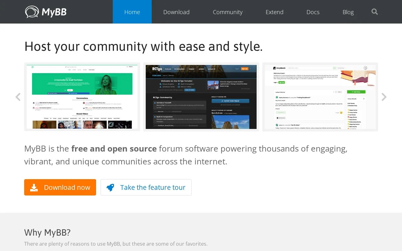 Screenshot of the MyBB homepage