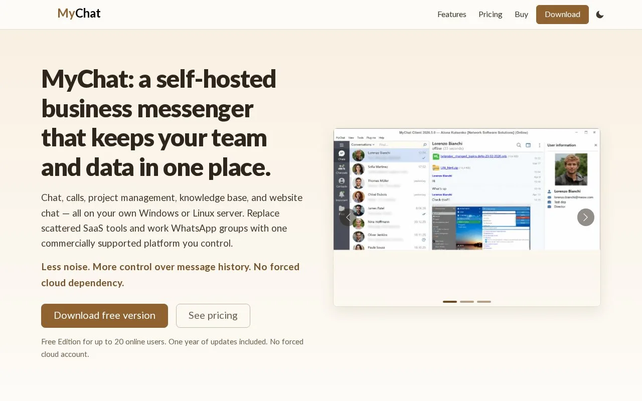 Screenshot of the MyChat homepage