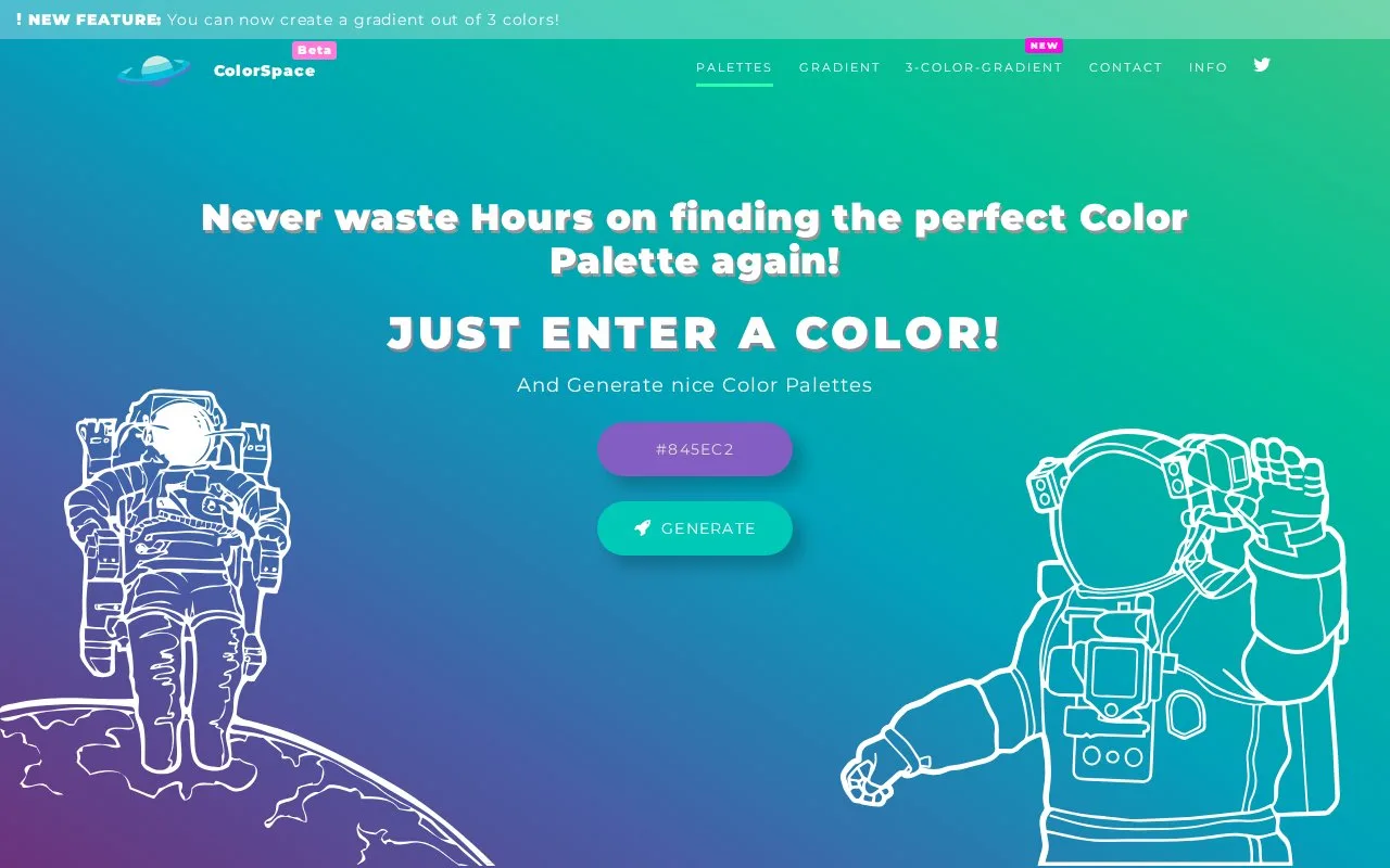 Screenshot of the ColorSpace homepage